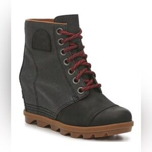 NEW Sorel Joan of Arctic PDX Wedge Red Lace Boot Bootie Grey Black 8.5 39.5